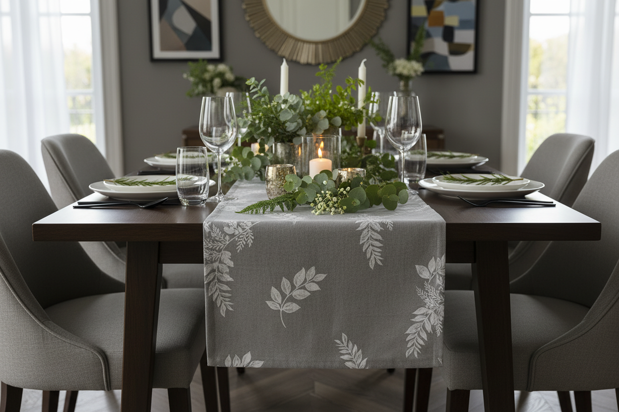 Botanical grey table runner