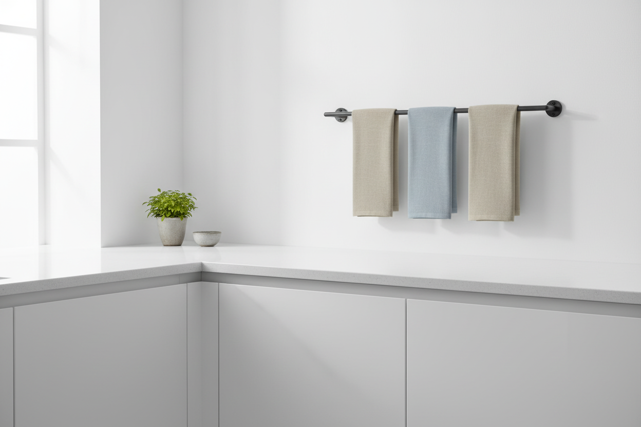 Elegant linen kitchen towels hanging