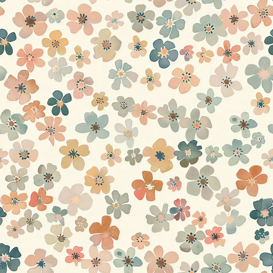Printed Cotton Fabric - Delicate Wildflowers Grey (100% Cotton, 100 GSM, 60" Wide)