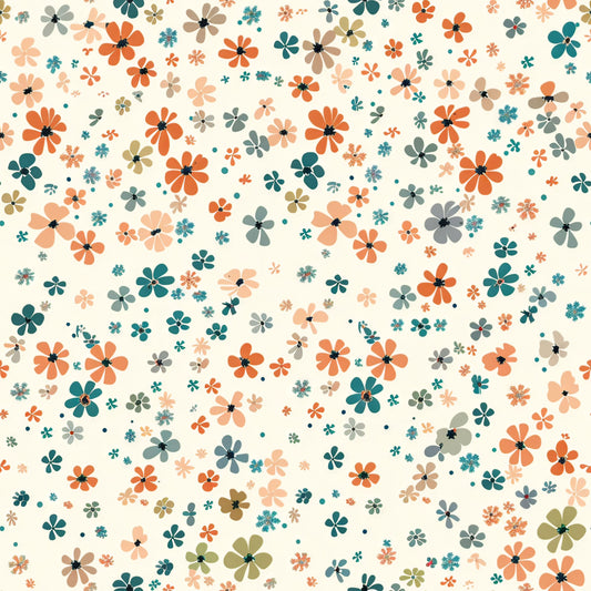 Printed Cotton Fabric - White Leaves on Beige (100% Cotton, 100 GSM, 60" Wide)