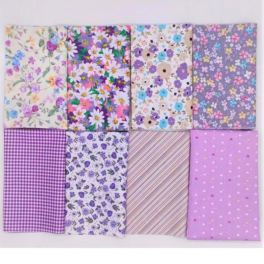 Cotton Patchwork Fabric Purple Floral Bundles Quilt DIY Sewing Fabric Bedding and Needlework Materials 8PCS 25x25CM