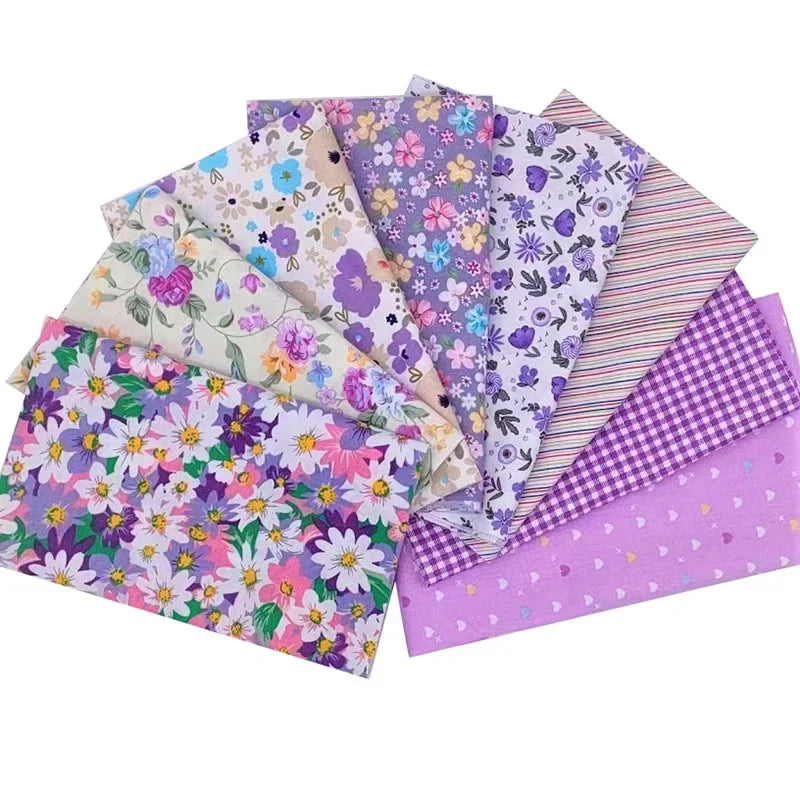 Cotton Patchwork Fabric Purple Floral Bundles Quilt DIY Sewing Fabric Bedding and Needlework Materials 8PCS 25x25CM