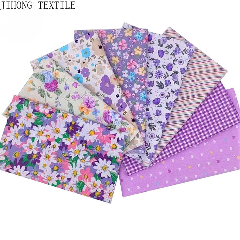 Cotton Patchwork Fabric Purple Floral Bundles Quilt DIY Sewing Fabric Bedding and Needlework Materials 8PCS 25x25CM
