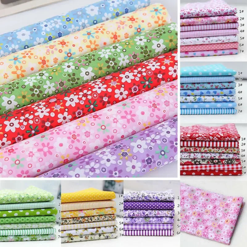 Assorted 7 Color Patchwork Cotton Fabric Bundles DIY Craft Cloth for Quilting Sewing Bedding Dress Handmade Home Decor Supplies