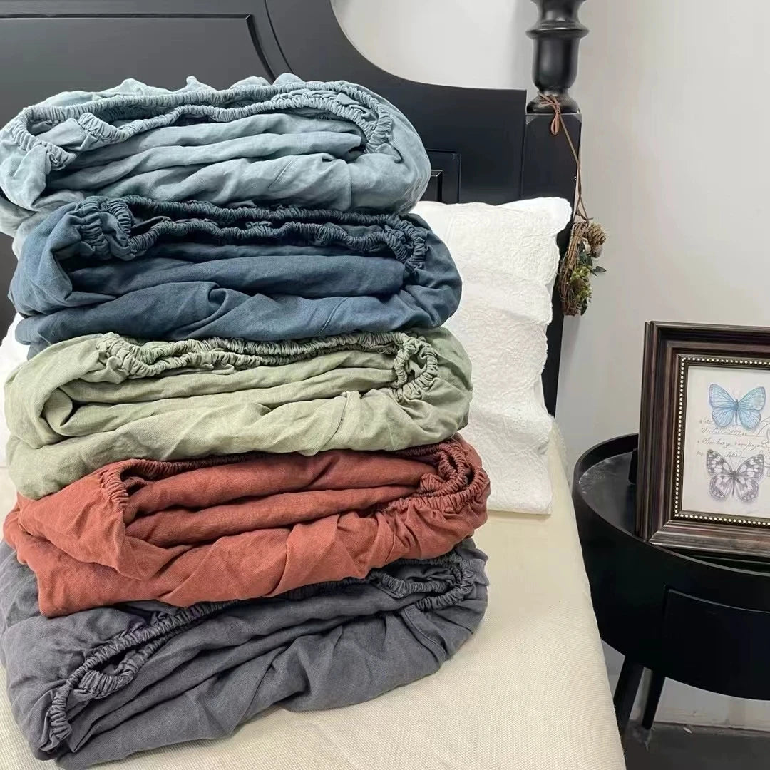 100% Pure Linen Fitted Sheet Set - Deep Pocket with Pillowcases