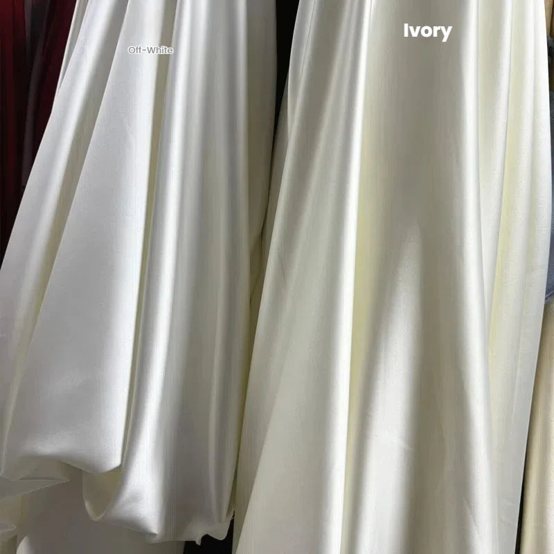 High End Elastic Silk Fabric, Beige Ivory White Soft Satin Fabric, Designer Wedding Dress, Shiny Satin