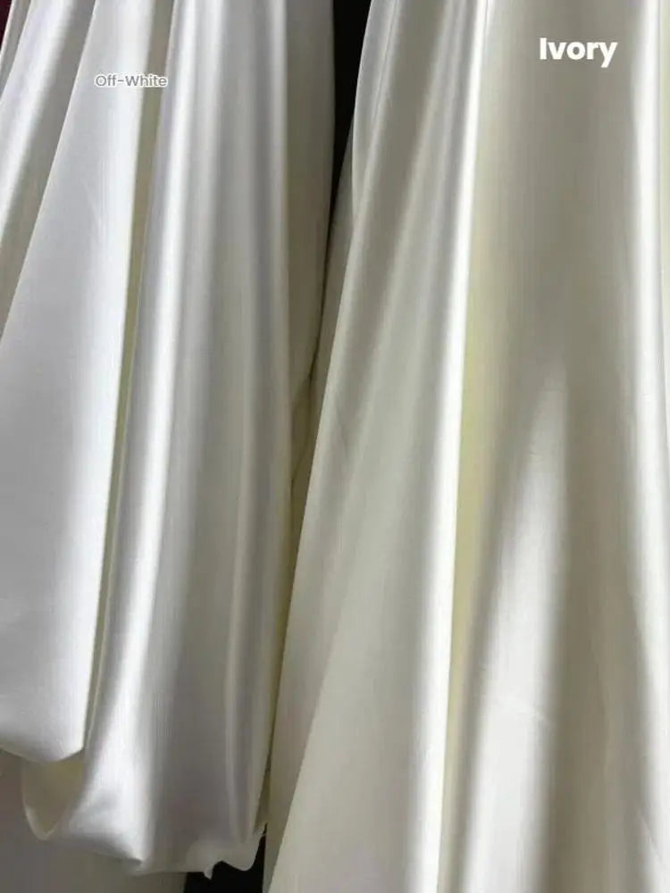 High End Elastic Silk Fabric, Beige Ivory White Soft Satin Fabric, Designer Wedding Dress, Shiny Satin