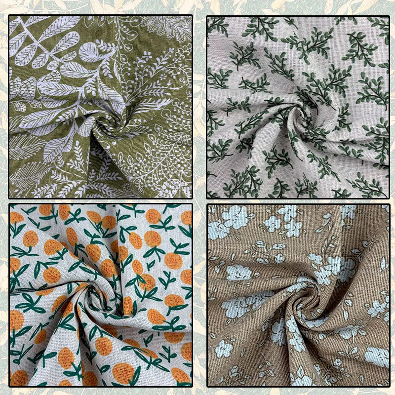 Printed Linen-Cotton Fabric, Width 1.5m Inches. Natural and Breathable, with Fresh Colors, Suitable for Use in Scene Decoration, Bags, Tablecloths, and Other Handmade Crafts.
