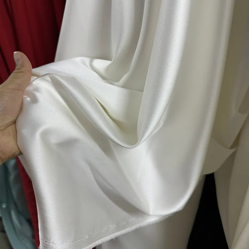 High End Elastic Silk Fabric, Beige Ivory White Soft Satin Fabric, Designer Wedding Dress, Shiny Satin