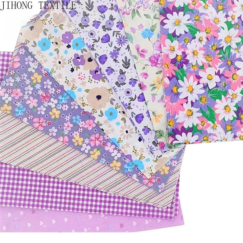 Cotton Patchwork Fabric Purple Floral Bundles Quilt DIY Sewing Fabric Bedding and Needlework Materials 8PCS 25x25CM