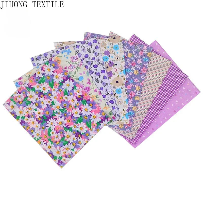 Cotton Patchwork Fabric Purple Floral Bundles Quilt DIY Sewing Fabric Bedding and Needlework Materials 8PCS 25x25CM