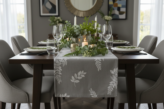 Botanical grey table runner