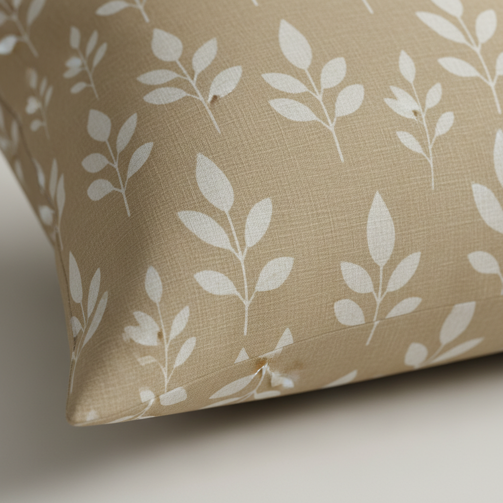 Cushion cover with white leaves on beige print