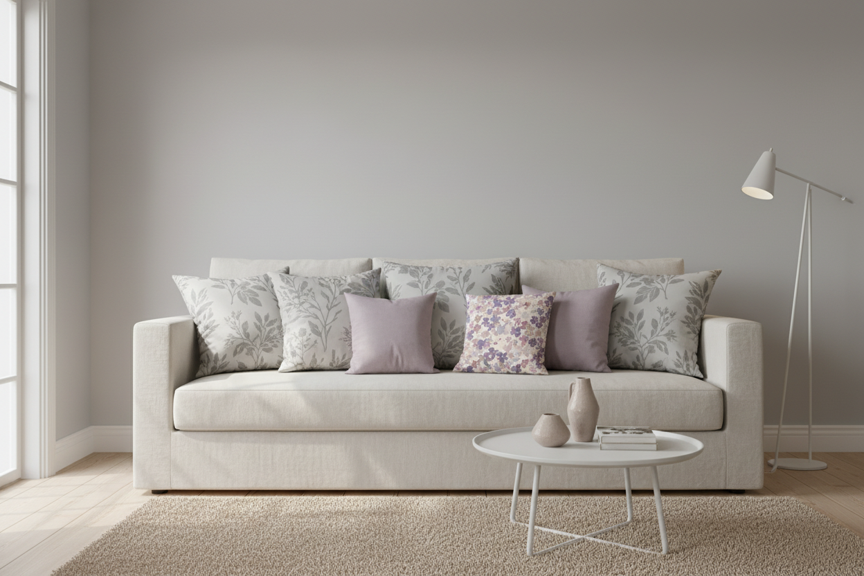 Cushion covers with botanical leaves grey print