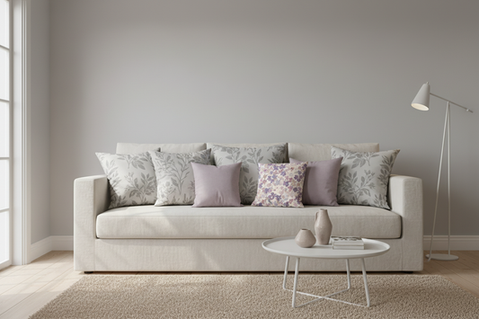 Cushion covers with botanical leaves grey print