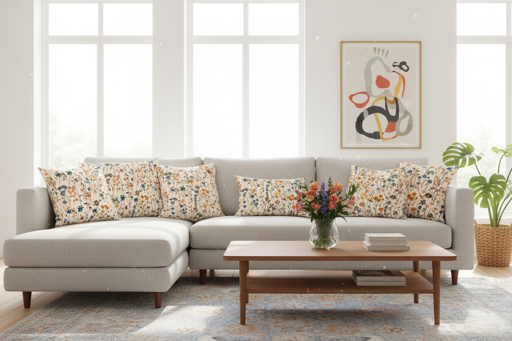 Cushion covers with wildflower meadow print