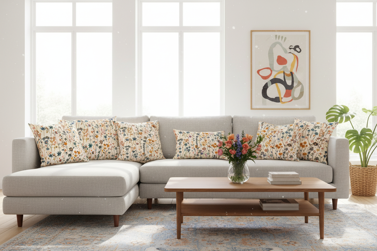 Cushion covers with wildflower meadow print