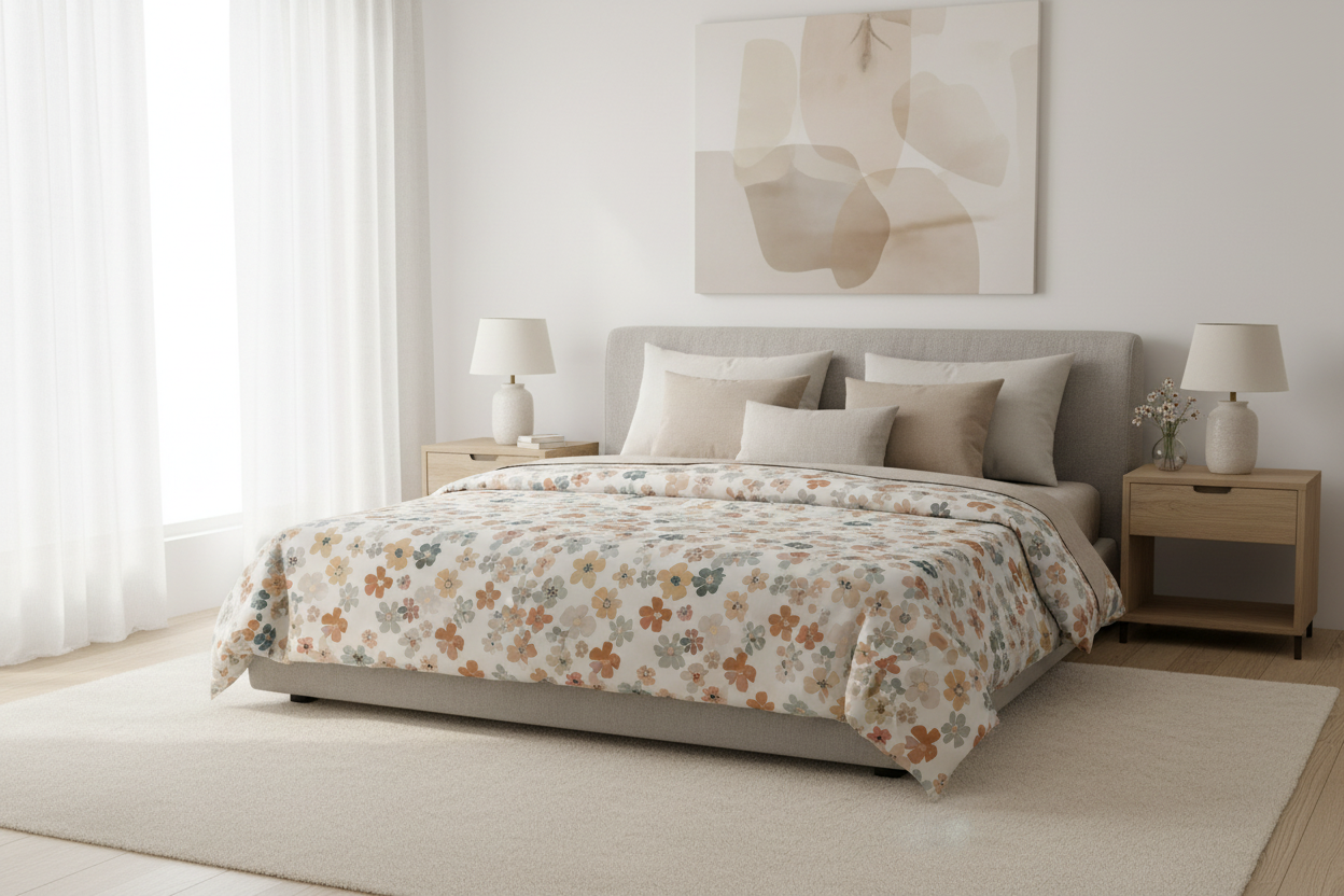 Delicate wildflowers grey printed cotton bed sheets