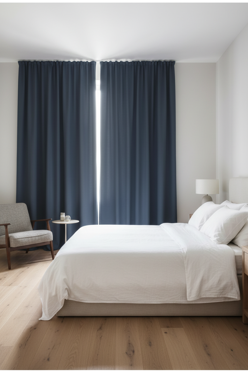 Light blue linen curtains blocking light