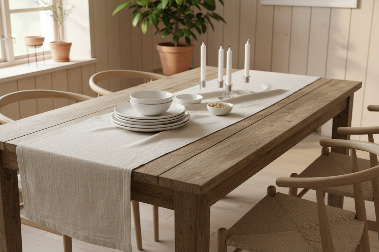 Natural beige linen table runner