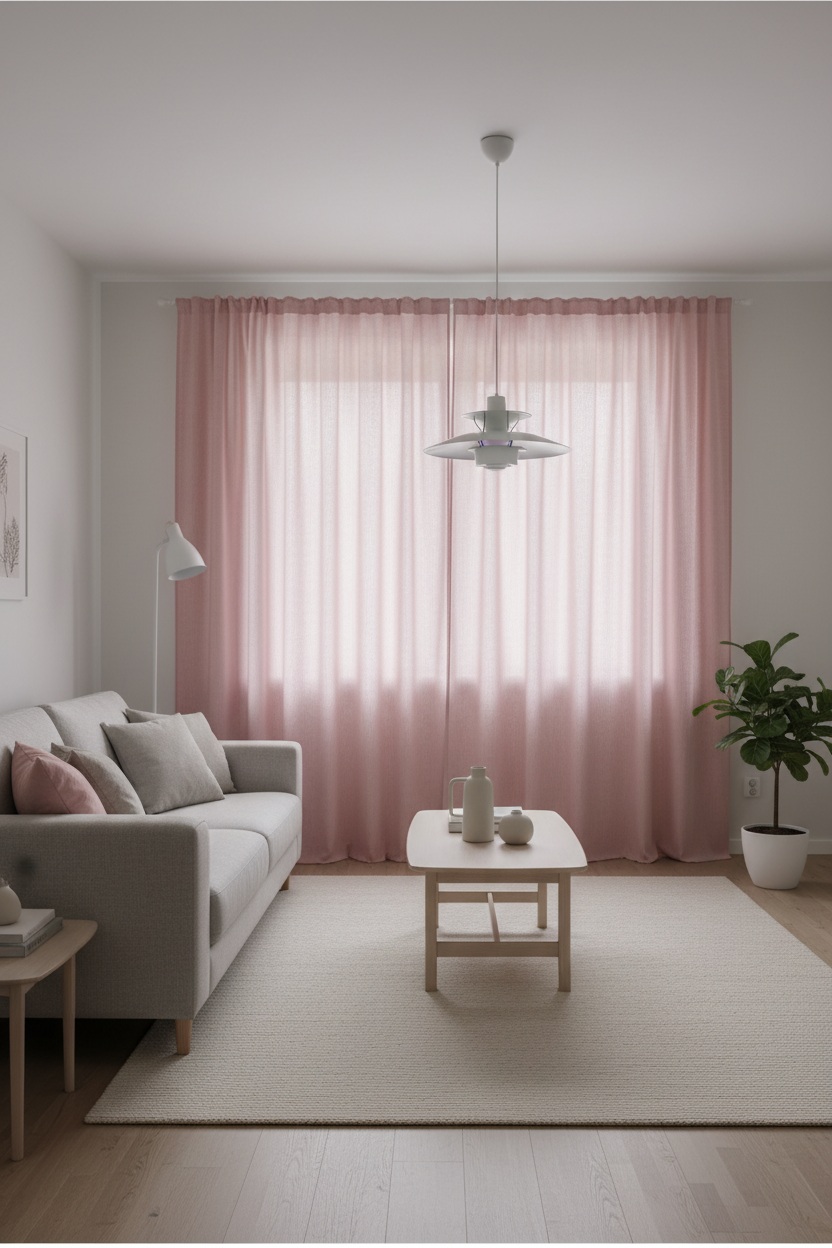 Pink linen curtains blocking light