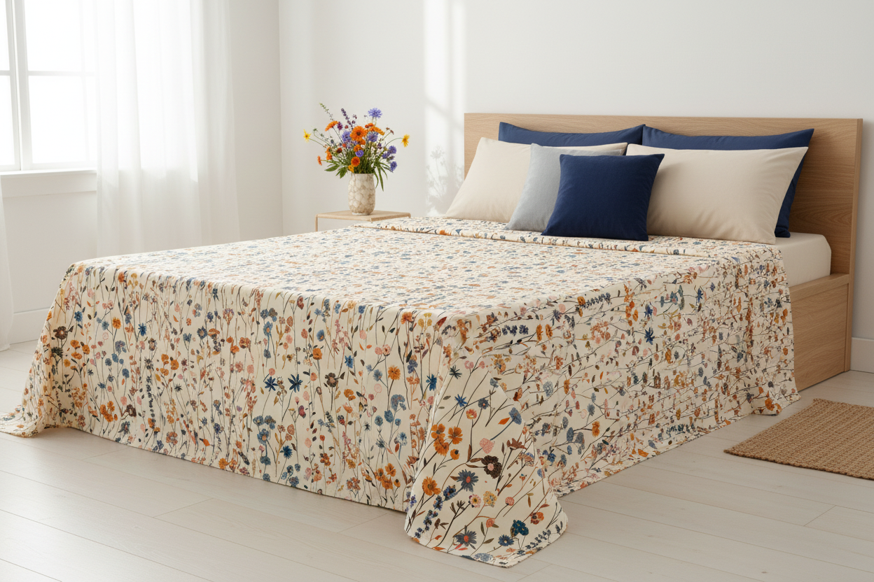 Smooth wildflower meadow printed cotton flat sheets