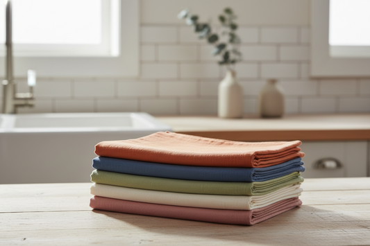 Stack of premium linen kitchen towels