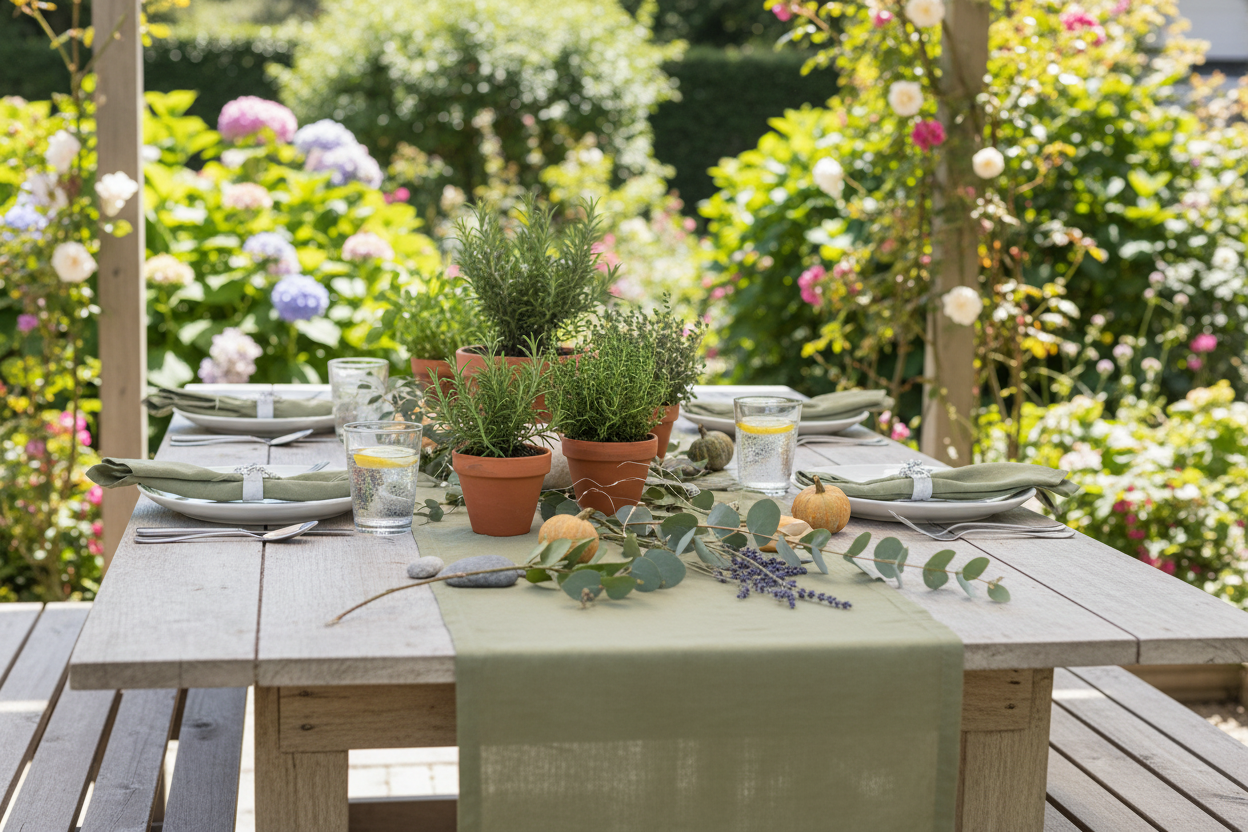 Summer moss green table runner