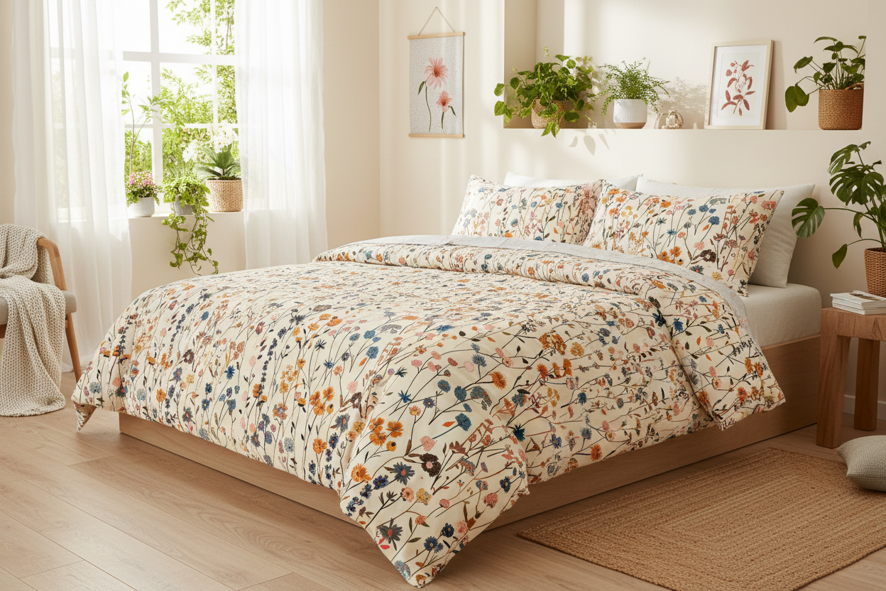 Wildflower meadow printed cotton bed sheets